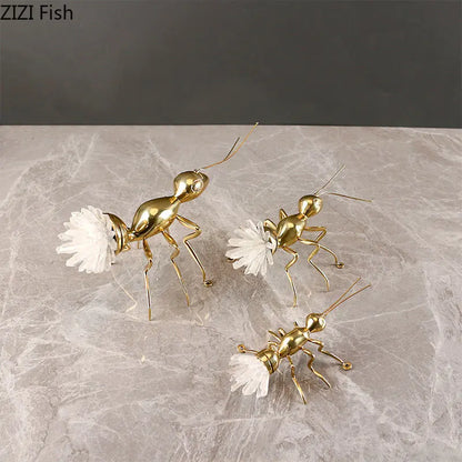 Golden crystal Ants artwork ornaments