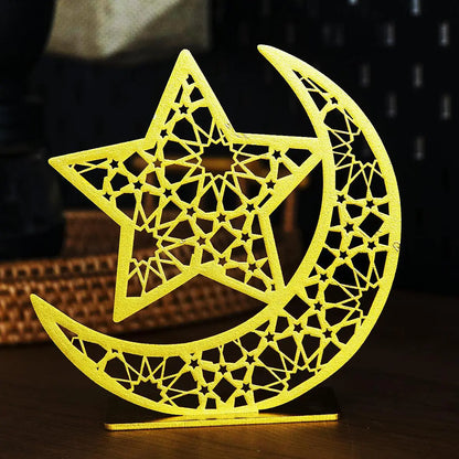 New wooden craft ornament decor with golden moon, and stars