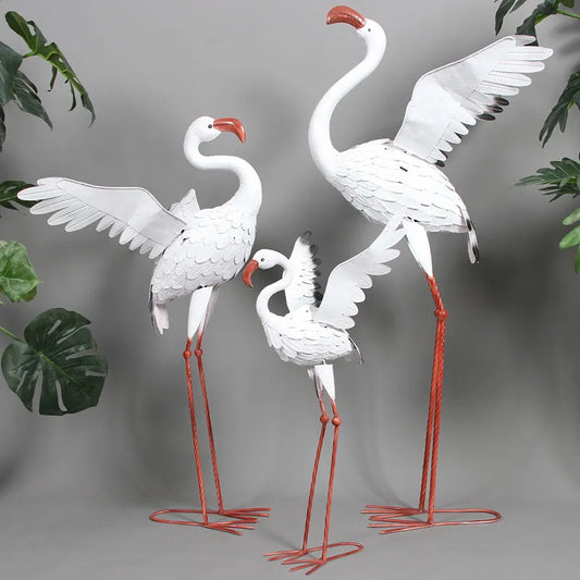 Outdoor iron art white crane large flamingo decoration
