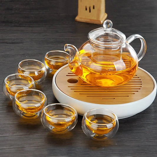 Heat-resistantv transparent double layer glass Tea Cup Set