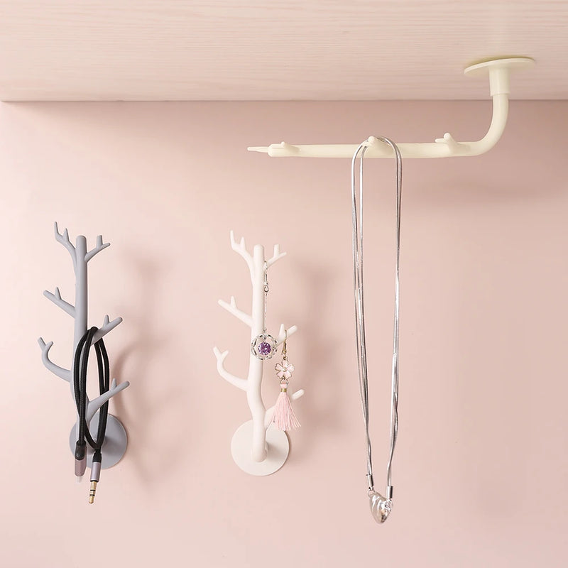 Wall-mounted tree branch hook for keys, and accessories