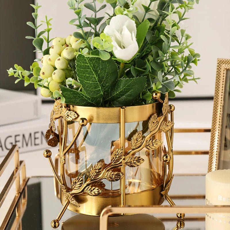 Golden luxury metal flower vase