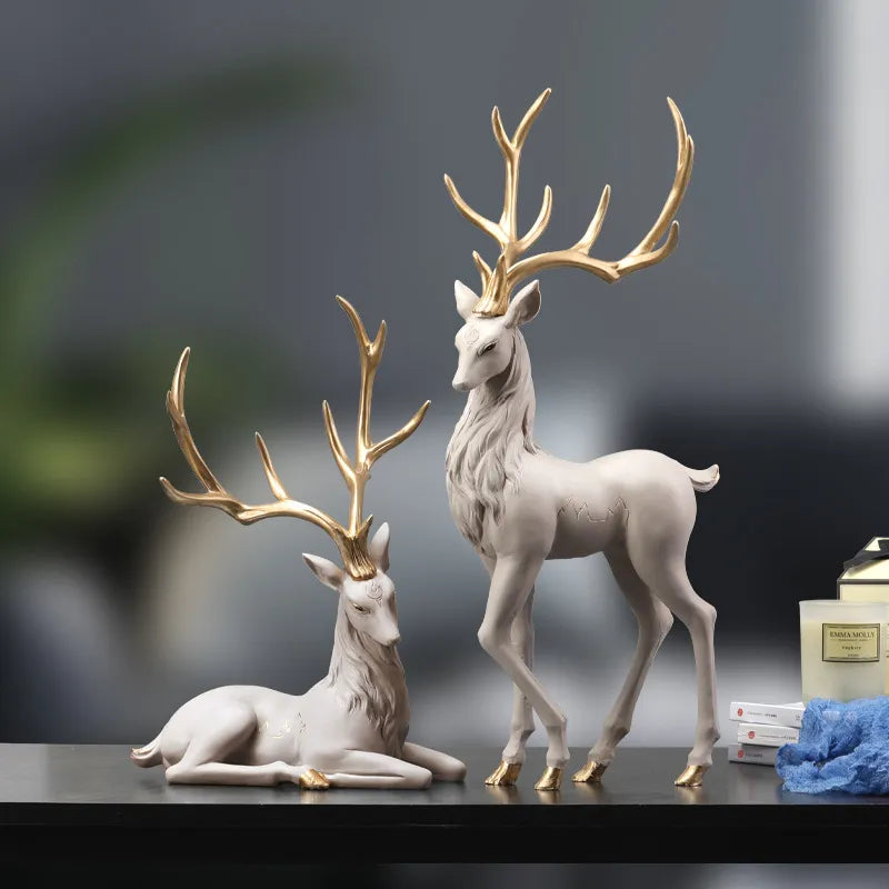 Resin elk sculpture deer reindeer figurines for luxury decor