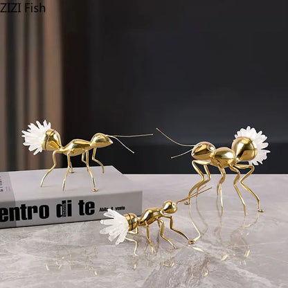 Golden crystal Ants artwork ornaments