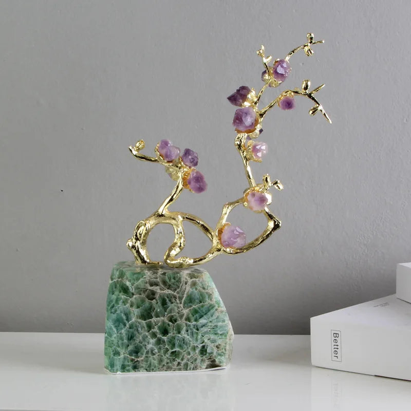 Amethyst brass tree ornament