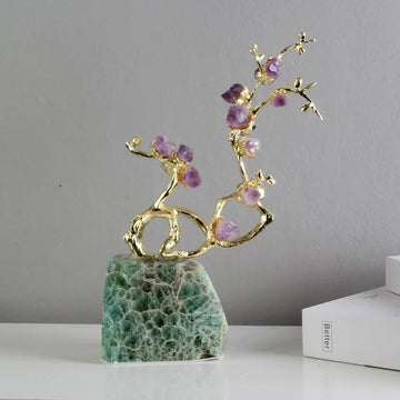 Amethyst brass tree ornament