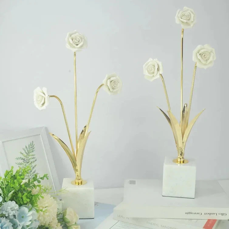 White rose golden flower ornaments