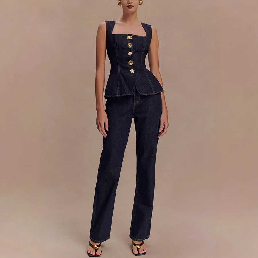 Women Denim Two Piece Set