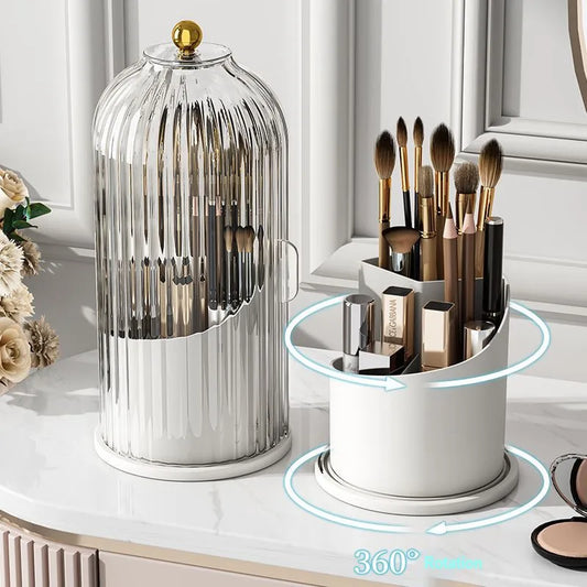 360 Degree Rotating Makeup Brush Holder with Lid Luxury Cosmetic Organizer