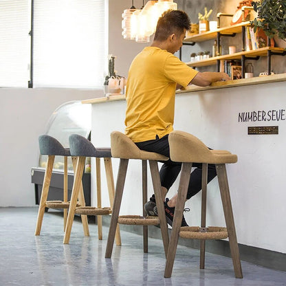 Solid wood bar chair modern simple bar chair Nordic creative bar stool retro tea shop high stool home Nanag store