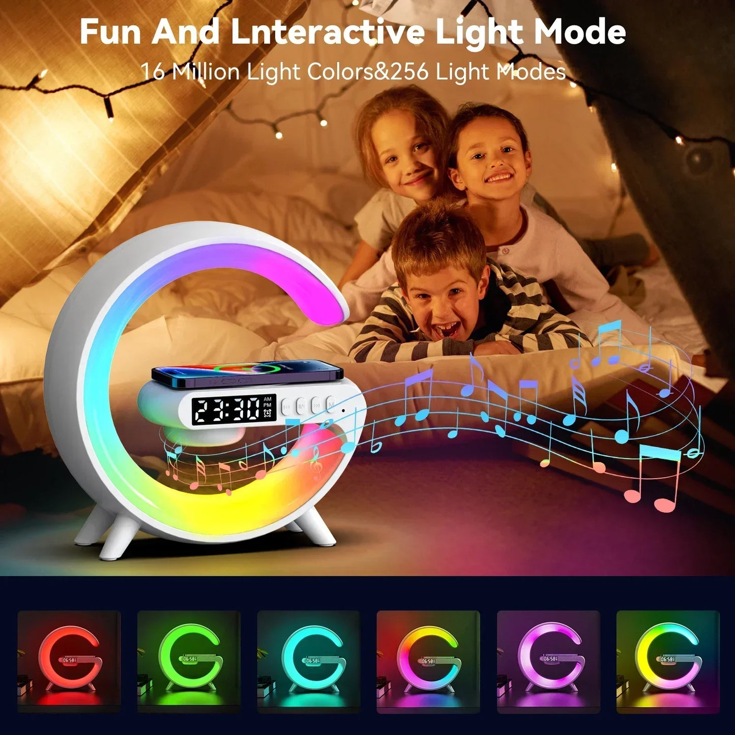 G63 Altavoz Bluetooth RGB música ritmo Iluminación multifuncional Speake 10W teléfono cargador inalámbrico soporte TF tarjeta aux entrada