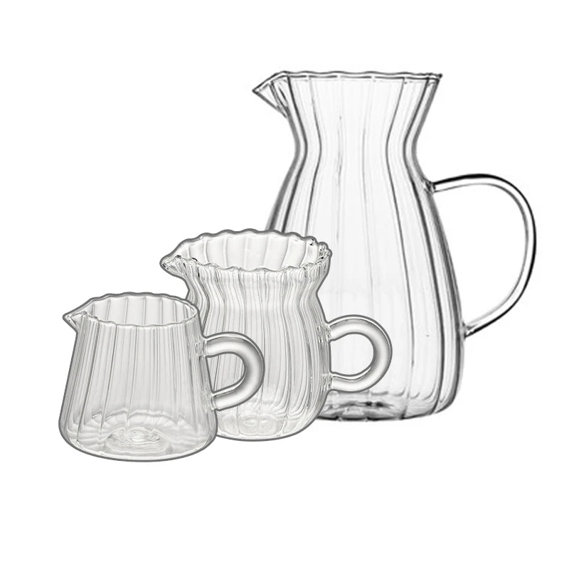 Set of Transparent Glass Coffee and Milk Jugs with Handles